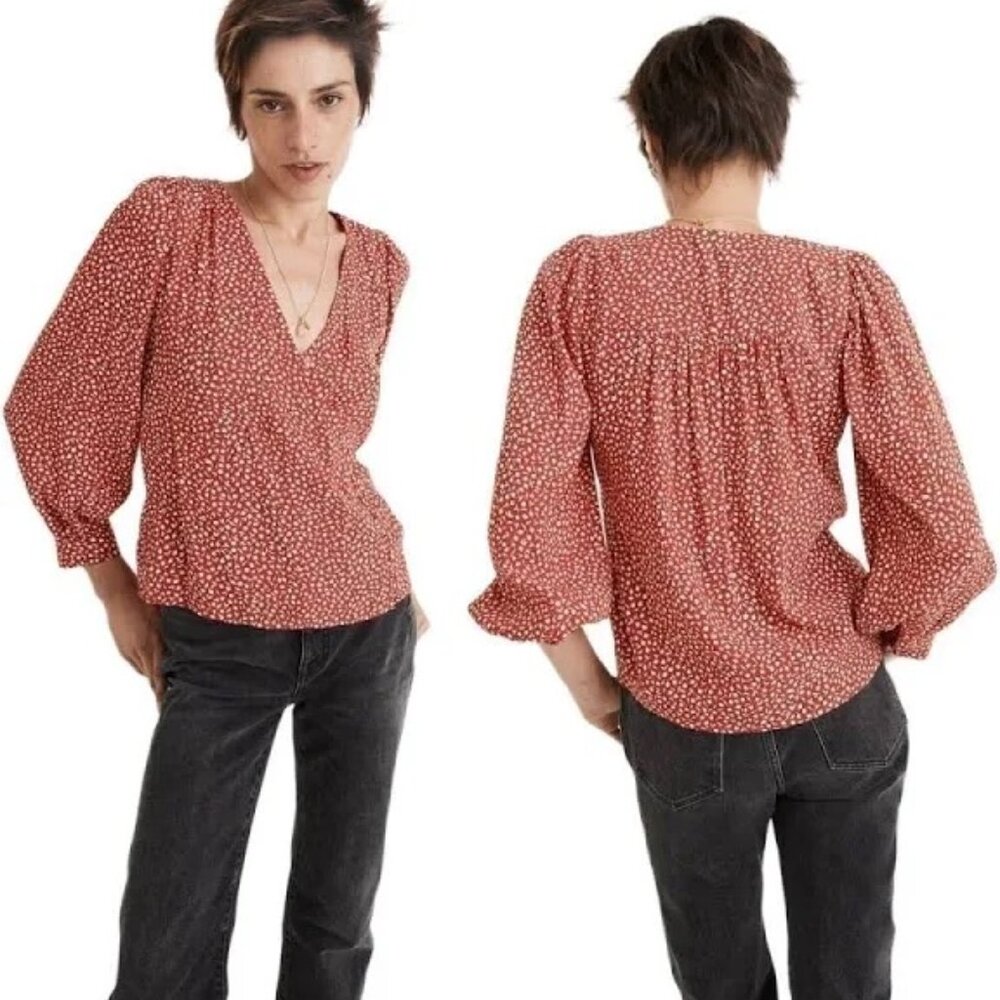 Madewell Womens Kinston Side-Button Wrap Top in Red Size XXS
